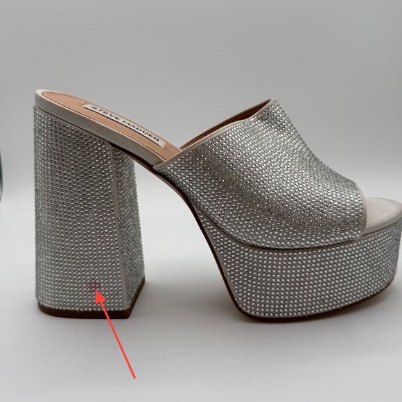 Steve Madden Rhinestone Platform Mules Silver Sparkly Block Heels Women Size - Picture 7 of 9